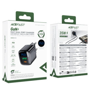 Acefast A116 GaN PD 35W USB-A USB-C Wall Charger with Display - juodos spalvos - Image 6