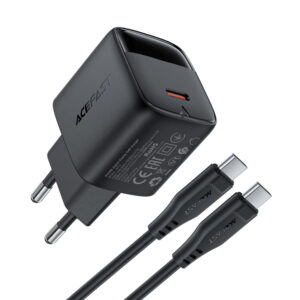 Acefast A113 GaN PD 20W USB-C Wall Charger with Display with USB-C Cable - juodos spalvos - Image 2