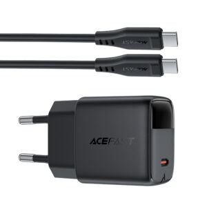 Acefast A113 GaN PD 20W USB-C Wall Charger with Display with USB-C Cable - juodos spalvos - Image 3