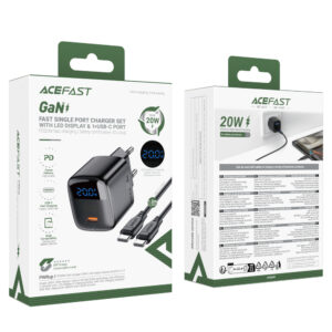 Acefast A113 GaN PD 20W USB-C Wall Charger with Display with USB-C Cable - juodos spalvos - Image 5