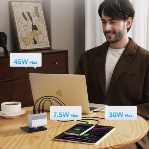 Cuktech AD1003EU 100W GaN 2x USB-C + USB-A Wall Charger with Cable - White - Image 5