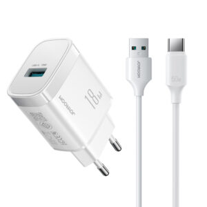 Joyroom JR-TF4 18W wall charger with 3A USB-A - USB-C 1m cable - white