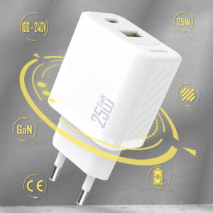 Dudao A26TEU GaN 25W USB-A, USB-C Charger - baltos spalvos - Image 3
