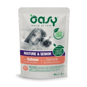 OASY Chunks in gravy Mature & Senior with Salmon - šlapias kačių maistas - 85g
