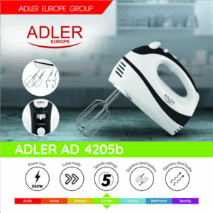 Adler | Mixer | AD 4205 b | Hand Mixer | 300 W | Number of speeds 5 | Turbo mode | White/Black - Image 3