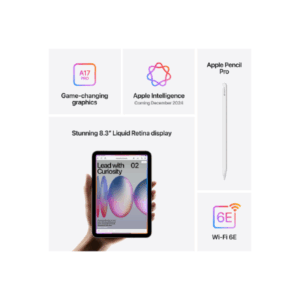 Apple | iPad mini | 8.3  | Space Gray | IPS | 2266 x 1488 pixels | Apple A17 Pro | 128 GB | Wi-Fi | Front camera | 12 MP | Rear camera | 12 MP | Bluetooth | 5.3 | iPadOS | USB-C charging cable - Image 12