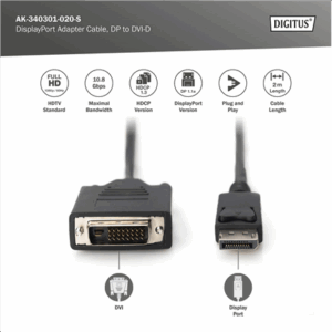 Digitus Adapter Cable, DP - DVI | DisplayPort | 2 m - Image 3