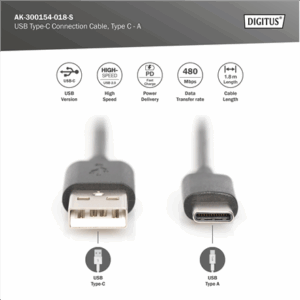 Digitus USB Type-C connection cable, Type USB-A to USB-C | AK-300154-018-S - Image 7