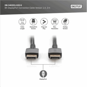 Digitus 8K DisplayPort Connection Cable Version 1.4 | DB-340201-020-S | DisplayPort to DisplayPort - Image 4