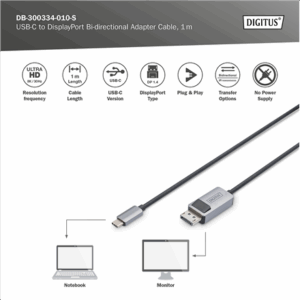 Digitus Bi-directional Adapter Cable | DB-300334-010-S | USB-C to DisplayPort - Image 5