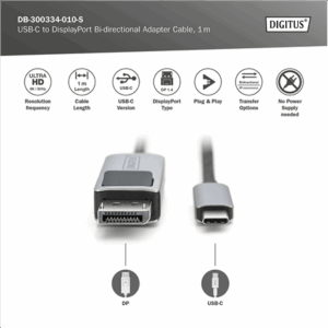 Digitus Bi-directional Adapter Cable | DB-300334-010-S | USB-C to DisplayPort - Image 6