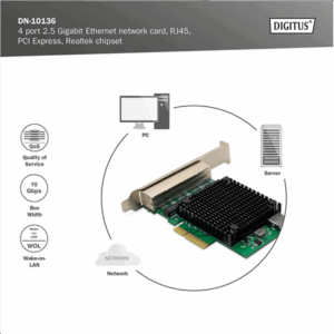 Digitus DN-10136 4-Port RJ45 RTL8125B, 2.5 GBits Server NIC - Image 4