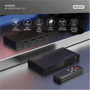 Digitus 8K HDMI Switch, 3x1 | DS-55333 | Black - Image 12