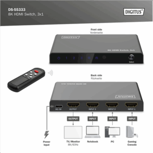 Digitus 8K HDMI Switch, 3x1 | DS-55333 | Black - Image 7