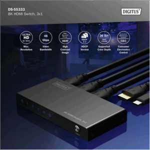 Digitus 8K HDMI Switch, 3x1 | DS-55333 | Black - Image 10