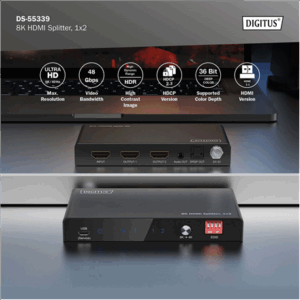 Digitus 8K HDMI Splitter, 1x2 | DS-55339 | Black - Image 5