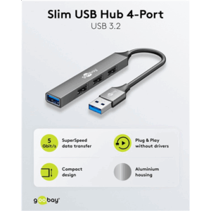 Goobay Slim 4-Port USB Hub, USB-A to USB-A, 5 Gbit/s | 74456 - Image 3