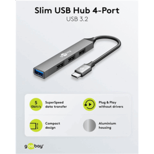 Goobay Slim 4-Port USB Hub, USB-C to USB-A, 5 Gbit/s | 74457 - Image 3