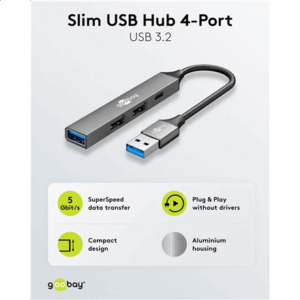 Goobay Slim 4-Port USB Hub, USB-A to USB-C/USB-A, 5 Gbit/s | 74458 - Image 3