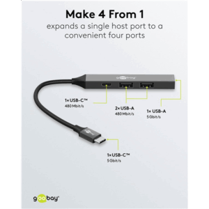 Goobay Slim 4-Port USB Hub, USB-C to USB-C/USB-A, 5 Gbit/s | 74459 - Image 4