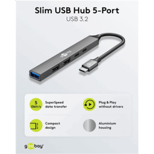 Goobay Slim 5-Port USB Hub, USB-C to USB-C/USB-A, 5 Gbit/s | 74460 - Image 3