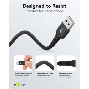 Goobay USB-C to USB-A Supersoft Textile Cable with Metal Plugs | 74526 | USB-C to USB-A - Image 7