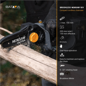 Batavia B.V. | 18V Nexxsaw Cordless Brushless One-Hand Chainsaw V3 Ultra, Without Battery and Charger | 17.78 cm | Chainsaw - Image 9