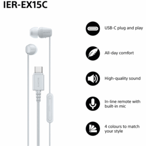 Sony Earbuds | IER‑EX15C | Wired | In-ear | Microphone | White - Image 3