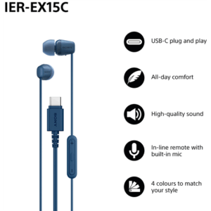 Sony Earbuds | IER‑EX15C | Wired | In-ear | Microphone | Blue - Image 3