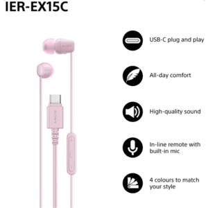 Sony Earbuds | IER‑EX15C | Wired | In-ear | Microphone | Pink - Image 3