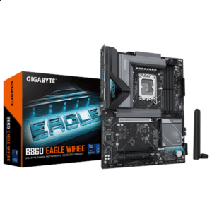 Gigabyte B860 EAGLE WIFI6E | Processor family Intel | Processor socket LGA1851 | DDR5 | Supported hard disk drive interfaces SATA, M.2 | Number of SATA connectors 4 - Image 1
