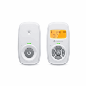 Motorola | Audio Baby Monitor | AM24 | 1.5” LCD black and white display with orange backlight; 1.5” LCD black and white display with orange backlight; Connect one baby unit to two parent units to monitor from different rooms; Rechargeable portable parent unit with 10 hours playtime; Two-way talk with high-sensitivity microphone; Room temperature monitoring | White - Image 2
