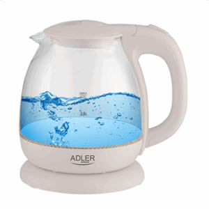 Adler | Kettle | AD 1283C | Electric | 900 W | 1 L | Glass/Stainless steel | 360° rotational base | Cream - Image 2