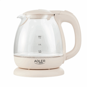 Adler | Kettle | AD 1283C | Electric | 900 W | 1 L | Glass/Stainless steel | 360° rotational base | Cream - Image 3