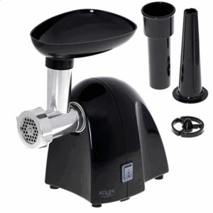 Adler | Meat mincer | AD 4811 | Black | 600 W | Number of speeds 1 | Throughput (kg/min) 1.8 | 3 replaceable sieves: 3mm for grinding poppies and preparing meat and vegetable stuffing; 5mm for meatballs, Roman roast and beef burgers; 7mm for coarsely ground sausages, offal sausages and pates; Charging tray; Pusher - Image 3