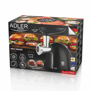 Adler | Meat mincer | AD 4811 | Black | 600 W | Number of speeds 1 | Throughput (kg/min) 1.8 | 3 replaceable sieves: 3mm for grinding poppies and preparing meat and vegetable stuffing; 5mm for meatballs, Roman roast and beef burgers; 7mm for coarsely ground sausages, offal sausages and pates; Charging tray; Pusher - Image 9