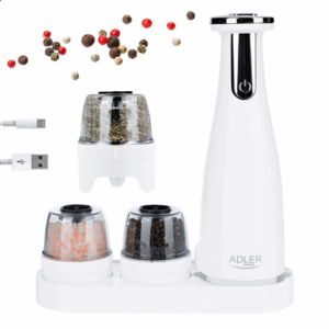 Adler | Electric Salt and pepper grinder | AD 4449w | Housing material ABS plastic | 7 W | Lithium | Matte White - Image 8