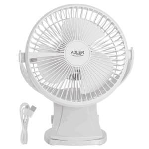 Adler Rechargeable Clip-on Desk Fan | AD 7342 | Table Fan | White | Diameter 15.5 cm | Number of speeds 3 | Oscillation | 5 W - Image 2