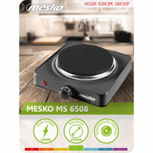 Mesko | Hob | MS 6508 | Number of burners/cooking zones 1 | Rotary | Black | Electric - Image 5