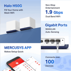 Wireless Router|MERCUSYS|Wireless Router|2-pack|1900 Mbps|Mesh|LAN  WAN ports 3|HALOH50G(2-PACK) - Image 4