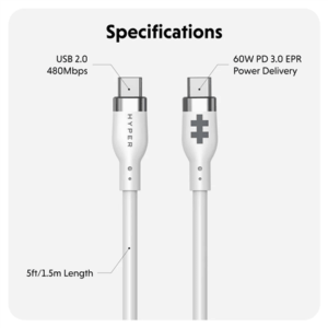 Hyper HyperJuice USB-C Silicone Charging Cable, 1.5 m, White | HJ4011WHGL - Image 7