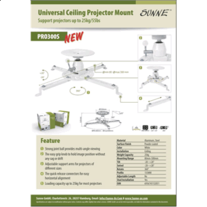 Sunne | Projector Ceiling mount | Turn, Tilt | White - Image 3