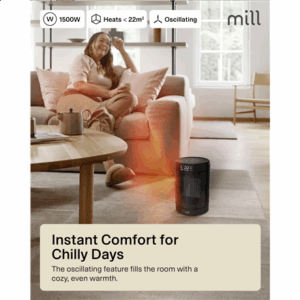 Mill FH1500BLACK | Ceramic fan heater | 1500 W | Suitable for rooms up to 22 m² | Black - Image 3