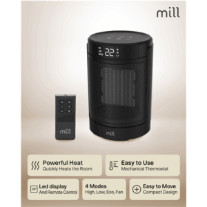 Mill FH1500BLACK | Ceramic fan heater | 1500 W | Suitable for rooms up to 22 m² | Black - Image 4