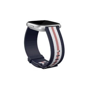 Fitbit | Versa-Lite Woven Hybrid Band, large, navy/pink | The Fitbit Versa woven hybrid band is made of polyester woven material on top and fluoroelastomer material on the bottom with an aluminium buckle. | The Fitbit Versa woven hybrid band is not water resistant. - Image 2