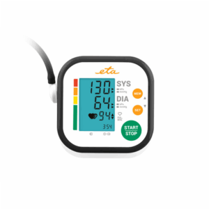 ETA | Upper Arm Blood Pressure Monitor | ETA229790000 | Memory function | Number of users 2 user(s) | 4 | Suitable for home use. Measurement of systolic and diastolic pressure, pulse. Oscillometric measurement method. Display of measured values on LCD. Fully automatic filling and deflation of the cuff. Pressure measurement accuracy +/- 3 mmHg, pulse +/- 5%. Pressure measurement range 0 - 299 mmHg, pulse 40 - 199 per minute. Irregular heart rate detection. WHO blood pressure classification. | Upper Arm - Image 4