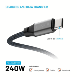 Fixed | Magnetic Braided Cable USB-C/USB-C, USB 2.0, Gray | FIXDBM-CC12-GR - Image 4