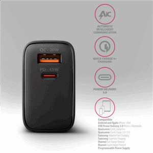 MOBILE CHARGER WALL USB 45W/GAN 2PORT ACU-PQ45 AXAGON - Image 5