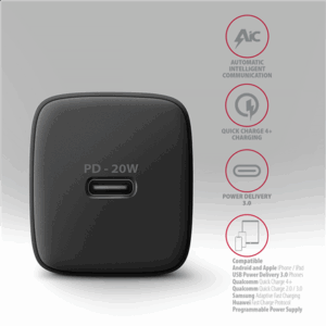 MOBILE CHARGER WALL USB-C 20W/1PORT BLACK ACU-PD20 AXAGON - Image 3