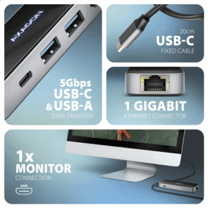 I/O HUB USB-C 6IN1/GLASS 0.2M HMC-6GLN AXAGON - Image 4